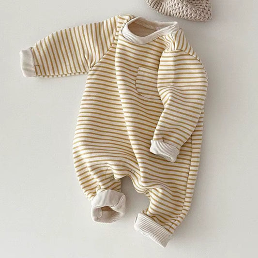Snuggle Stripes – Fleece-Lined Striped Romper for Babies